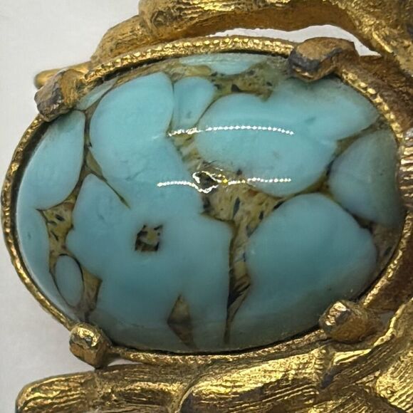 Vintage RISA pin/brooch turquoise cabochon bug beetle gemstone eyes - Picture 7 of 10